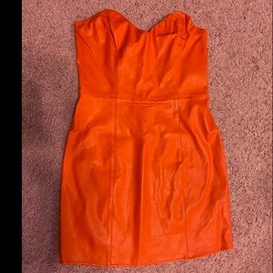 Red/Orange plaudits leather strapless dress